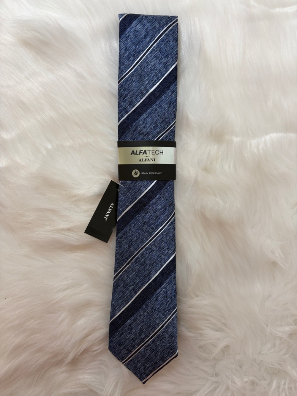 NWT Alfani Blue White Gwen Stripe Linen Blend Diagonal Stripe Tie